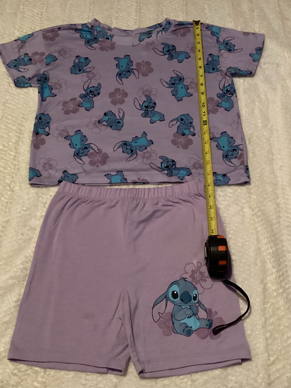 Disney Stitch Lounge Play Outfit Set Girls Purple 10/12 Stitch Floral Pj Set